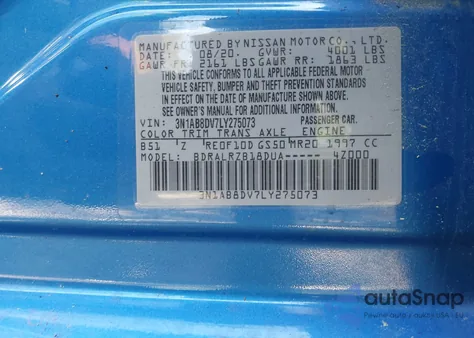 2020 Nissan Sentra Sr Xtronic Cvt из США, поврежденный, VIN 3N1AB8DV7LY275073